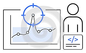Data Analytics and Programming Concept with Chart, Target Symbol, and Developer Icon