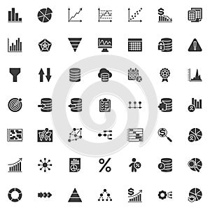 Data analytics solid glyph icons set pack