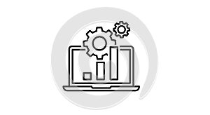 Data Analytics and System Settings on Laptop Line Icon