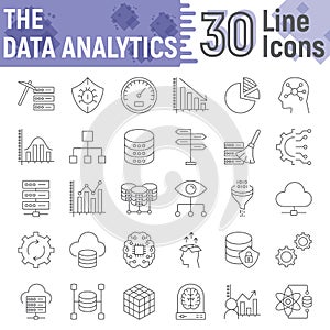 Data analytics thin line icon set, database signs