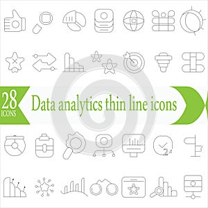 Data analytics thin line icons set. data analysis, analytics, optimization, mining, processing, statistic, monitoring, search,