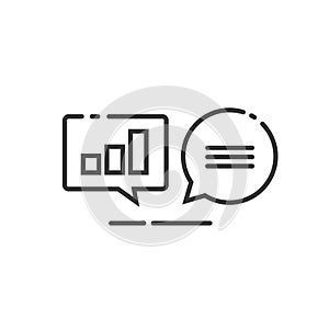 Data analytics vector icon, line outline analyzing information statistics chat, search optimization, investigation