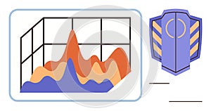 Data Analytics Visualization with Line Chart and Shield Icon for Cybersecurity Concept