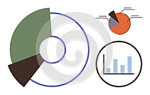 Data Analytics Visualization with Pie Chart, Donut Chart, and Bar Graph for Business Insights