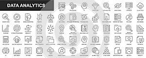Data analytics web icons set in thin line design. Pack of database, big data process, ai, monitoring, traffic, hosting service,