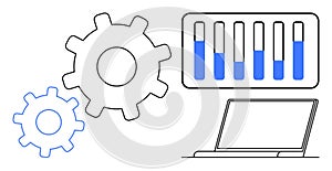 Data Analytics and Workflow Automation with Laptop, Gears, and Bar Graphs