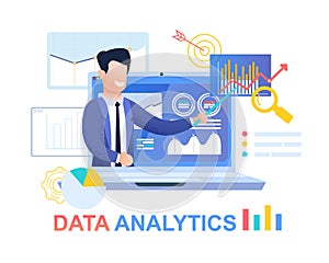 Data Analytics. Young Businessman in Blue Suit