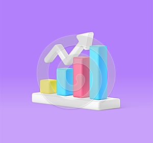 Data analyzing bar graph dynamic up arrow business statistic increase 3d icon realistic vector