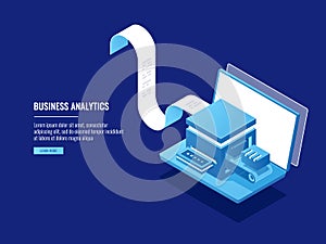 Data archivation, information bloks, cloud storage, electronic filing concept, laptop with electron billing system