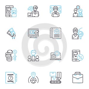 Data archiving linear icons set. Archiving, Backup, Preservation, Storage, Retention, Recovery, Long-term line vector photo
