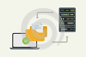 Data backup, Cloud computing and server management flat illustration design