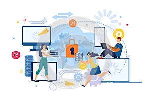 Data Backup on Cloud Service Flat Vector Concept