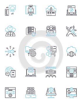 Data backup linear icons set. Recovery, Restore, Archive, Protect, Disaster, Off-site, Cloud line vector and concept photo