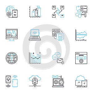 Data backup linear icons set. Recovery, Restore, Archive, Protect, Disaster, Off-site, Cloud line vector and concept photo