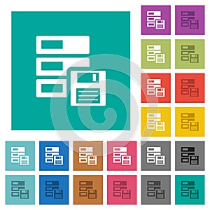 Data backup square flat multi colored icons