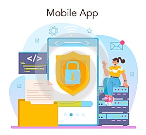 Data base administrator online service or platform. Manager working