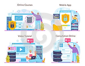 Data base administrator online service or platform set. Manager