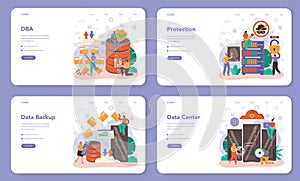 Data base administrator web banner or landing page set. Manager