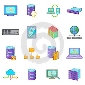 Data base icons set, cartoon style
