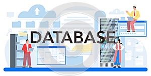 Data base typographic header. Admin or manager working at data center.