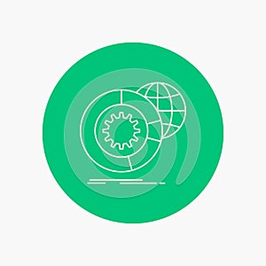 data, big data, analysis, globe, services White Line Icon in Circle background. vector icon illustration