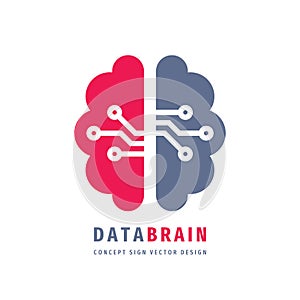 Data Brain - vector logo template concept illustration. Digital Mind sign. Distance education thinking symbol. Creative idea icon.
