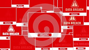 Data Breach Alert Warning Error Pop-up Notification Box On Screen.
