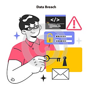 Data breach or leak. Confidential information database breakout.