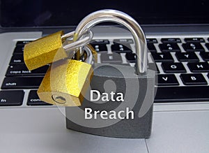 Data Breach Padlocks on Laptop Keyboard