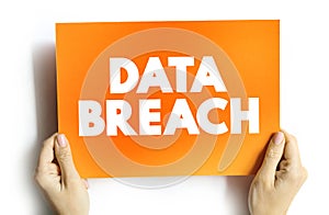 Data Breach text quote on card, technology concept background