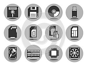 Data carriers and computer components icons set