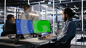 Data center admin using isolated screen mockup PC