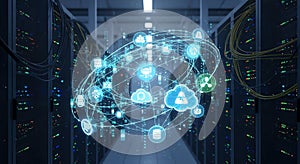Data Center with Cloud Computing Icons Visualization