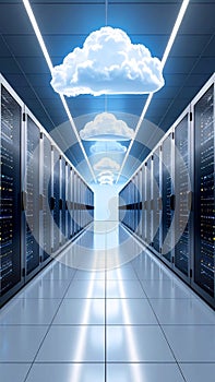 Data Center with Cloud Computing Theme Racks and Servers Processing Information