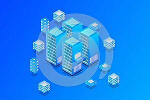 Data center, cloud database, Concept of big data processing center, hosting server or data center room concept
