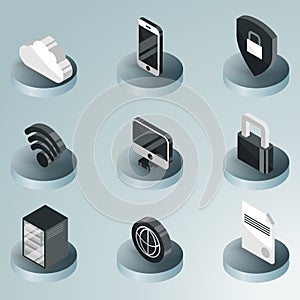 Data center color isometric icons