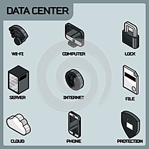 Data center color outline isometric icons
