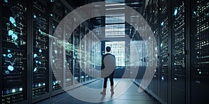Data center and computer servers. Created with generative Ai technology.