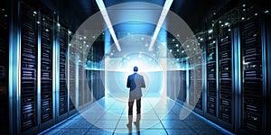 Data center and computer servers. Created with generative Ai technology.
