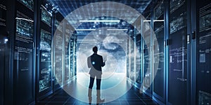 Data center and computer servers. Created with generative Ai technology.