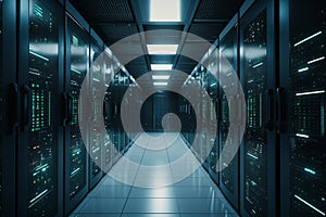 Data center and computer servers. Created with generative Ai technology.
