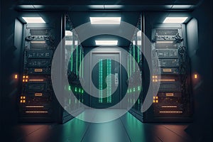 Data center computers, large facility with servers, storage solution, Generative Ai