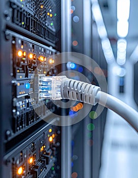 Data Center Connectivity - Ethernet Cable Plugged into a Server