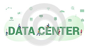 Data center database server concept with big word or text and team people with modern flat style - vector