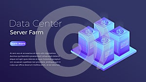 Data center. Datacenter server farm isometric concept. Modern data center hero image design