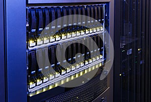 Data center disk storage perspective closeup