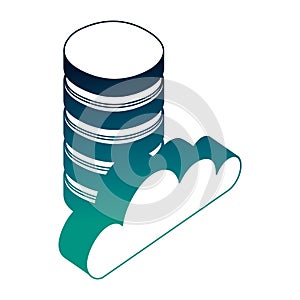 Data center disks and cloud computing isometric icon