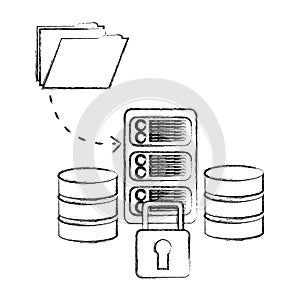 data center disks with server and set icons