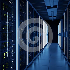Data center filled with server racks provides reliable cloud computing infrastructure