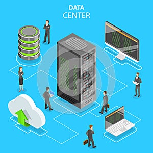 Data center flat isometric vector concept.